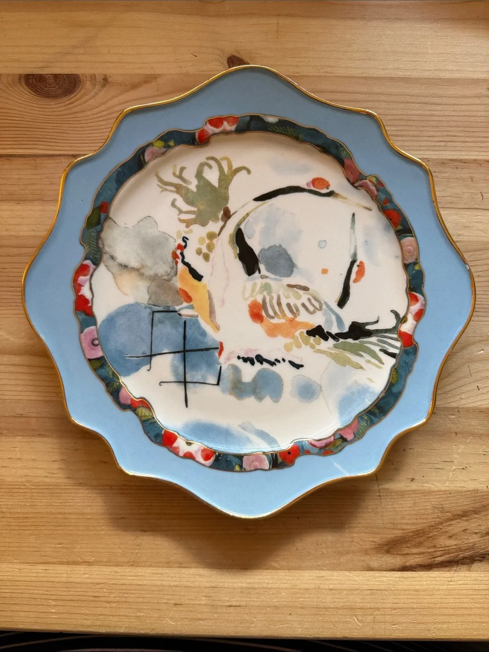 Anthropologie Betty Hatchett Designs Watercolor Bird Plate Blue Crane